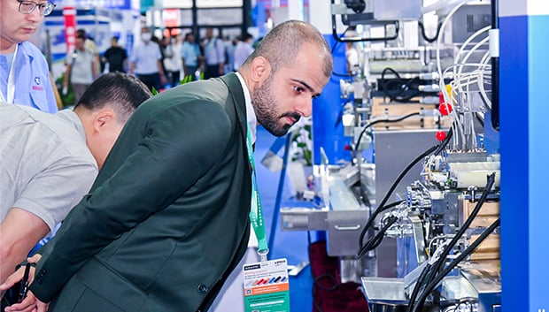 pharma professional in meeting at CPHI event