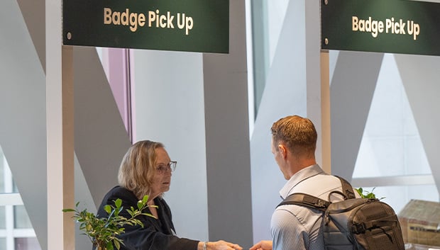 Badge Pick Up over entrance